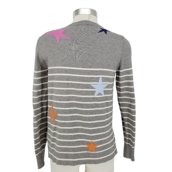 THML Sweater Gray Striped Star Print Long Sleeve Knit Pullover Top - Picture 4 of 7